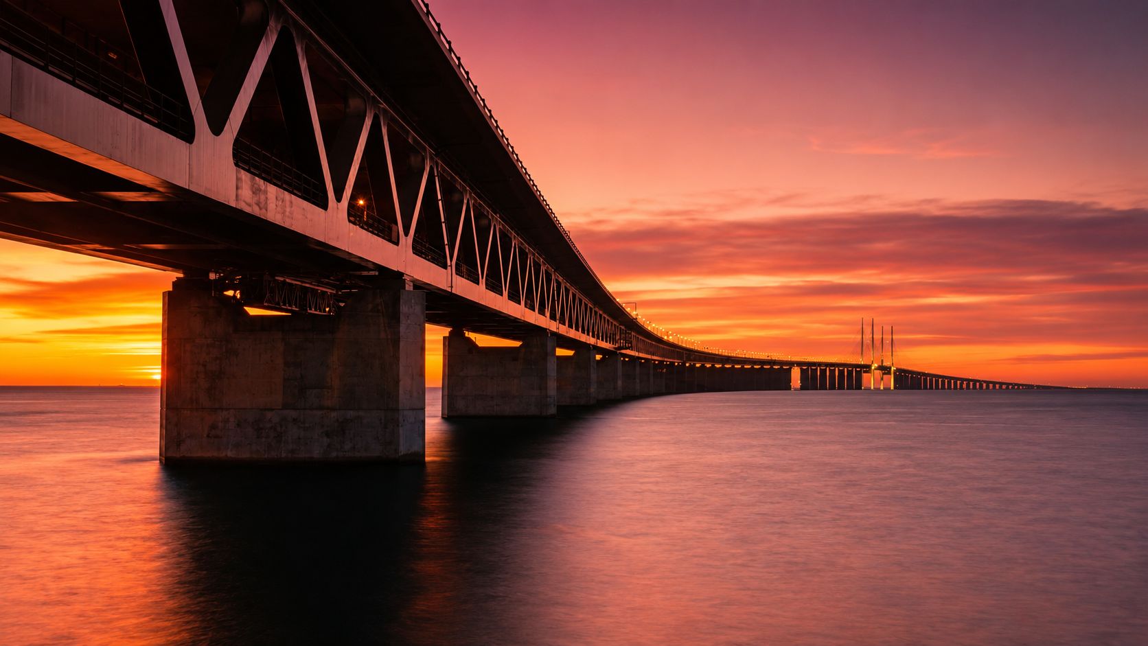 The Oresund Bridge at sunset